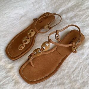 Vintage Prada Wood Leather Thong Square Toe Sandals Tan Brown